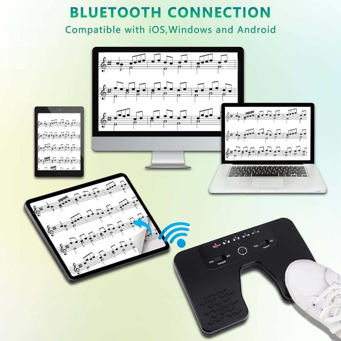Bluetooth педал за обръщане на страници за таблети, смартфони, акумулаторен, безшумен, модерен