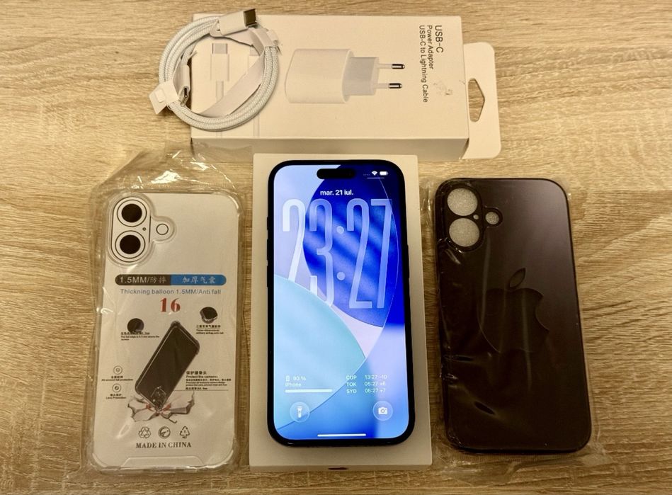 iPhone 16 128GB Black Ca Nou 92% Baterie + Încărcător Fast + Husă + Folie