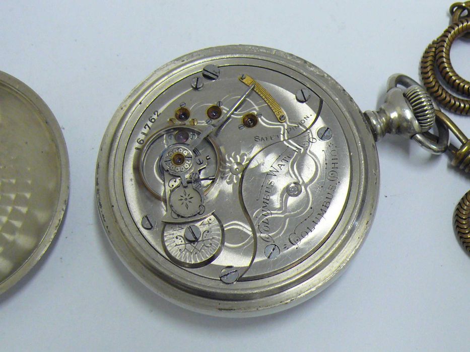 Стар Американски Columbus Watch Co. механичен джобен часовник, работещ