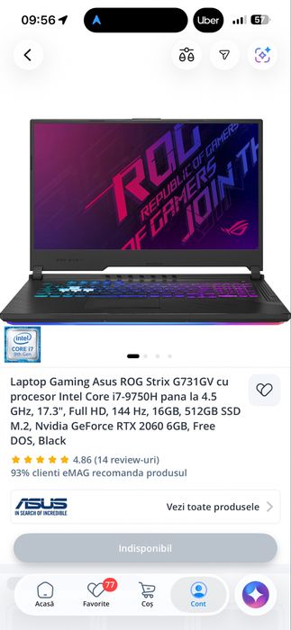 Laptop Gaming Asus ROG Strix G731GV  - SUB PRETUL PIETEI