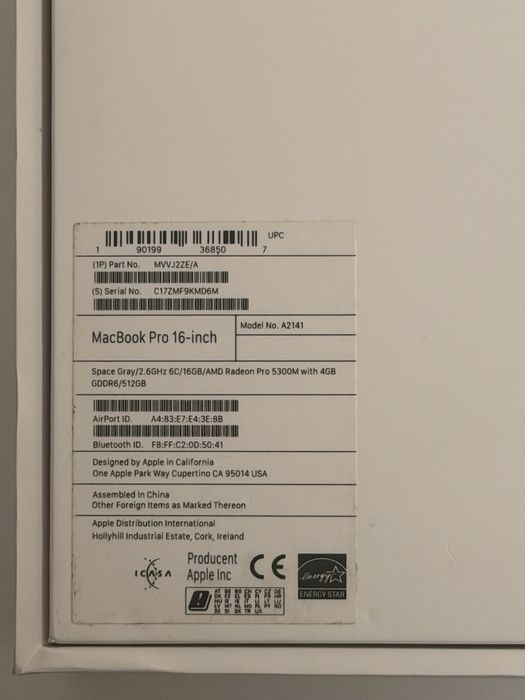 Apple MacBook Pro 16” – Core i7, 16 GB RAM, 512 GB SSD