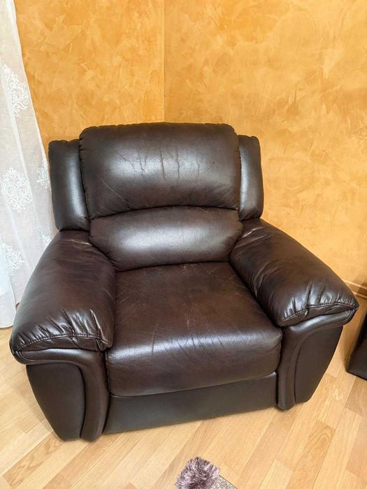 Canapele + fotoliu din piele naturală 3 piese