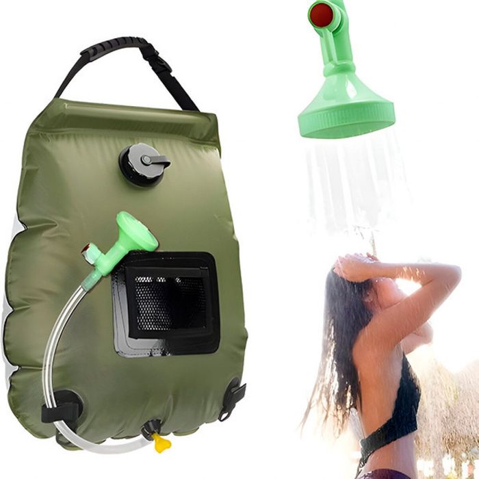 Преносим соларен къмпинг душ 20L с вграден термометър, сгъваем дизайн