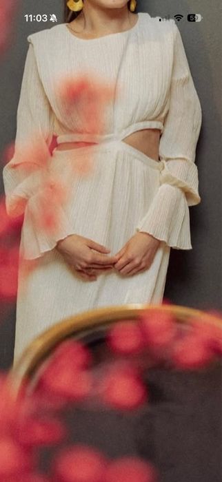 Платье белое, гафрэ, zara