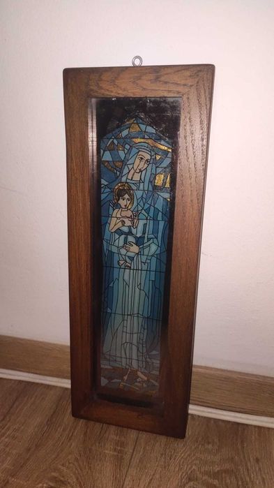 Tablou VITRALIU pictat sticla/tehnica-ulei+foita aur dimensiune 45/16