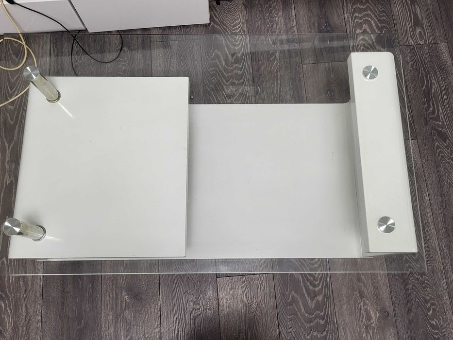 Masuta cafea din sticla Badcok, dreptunghiulara, alb, 110 x 65 x 42