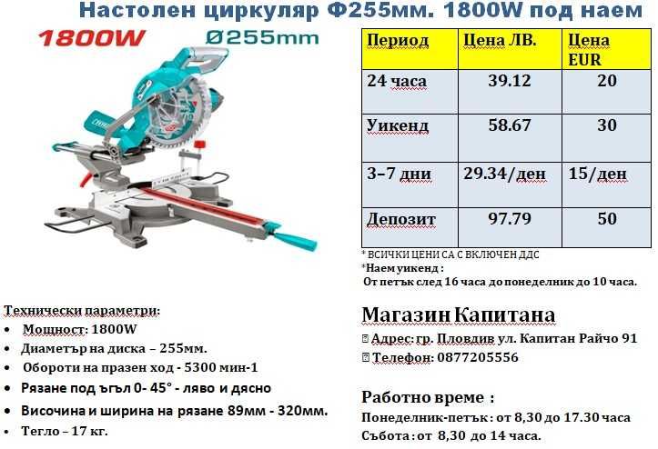 Настолен герунг циркуляр ПОД НАЕМ 1800W.