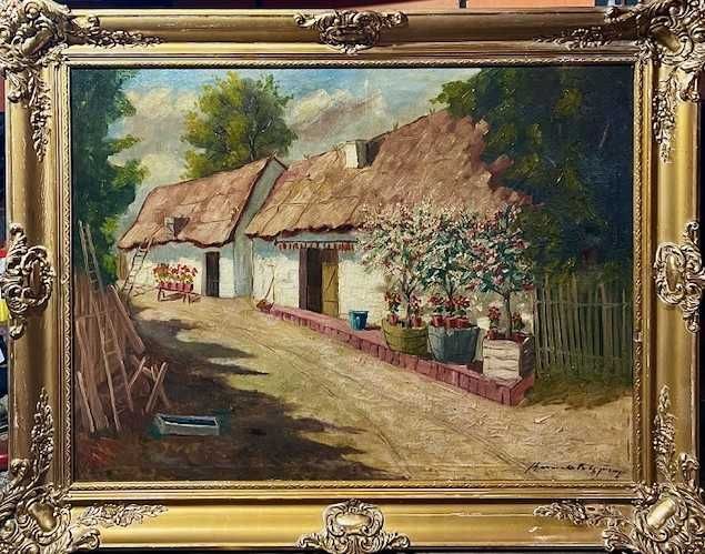 ~GOSPODARIE~ Tablou vechi, ulei/panza, 80x60cm(100x80cu rama), semnt