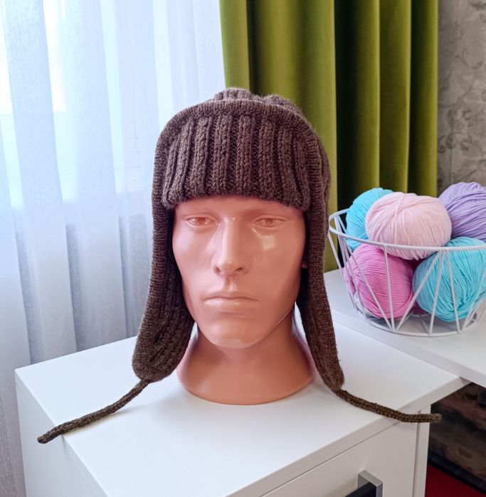 Шапка-ушанка мужская вязаная