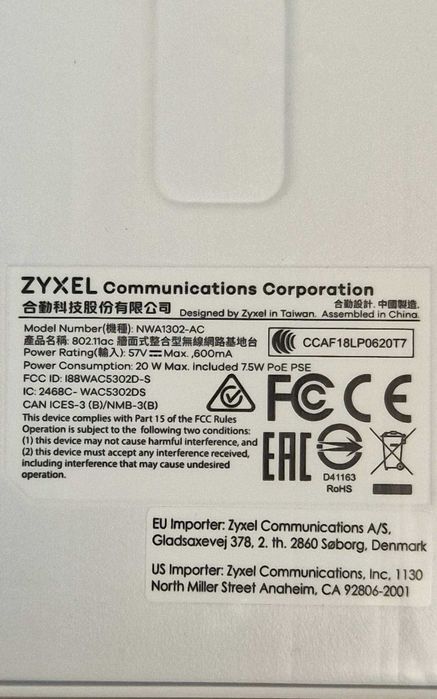 ZYXEL NWA1302-AC 802.11ac Wall-Plate PoE Access Point