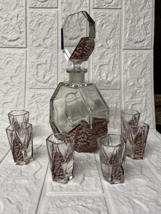 Винтидж гарафа с шест чашки-шотчета-Бохемия,Чехия