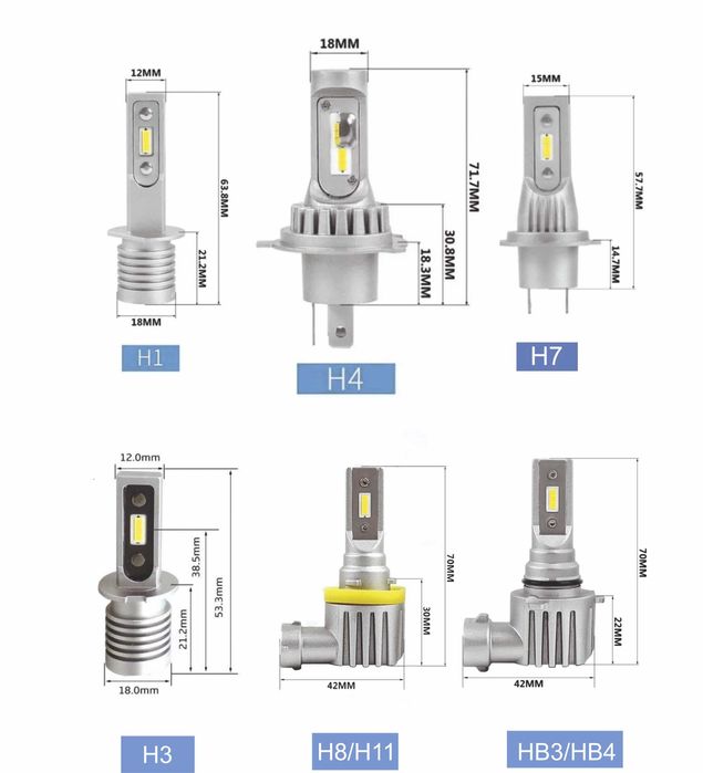 Качествени LED крушки V9-H1,H3,H4,H7,H8,H11,HB3,HB4- к-т/2бр/