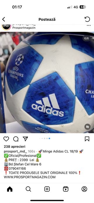 Minge fotbal Oficiala Adidas UCL 2018/2019 FOARTE RARA de colectie