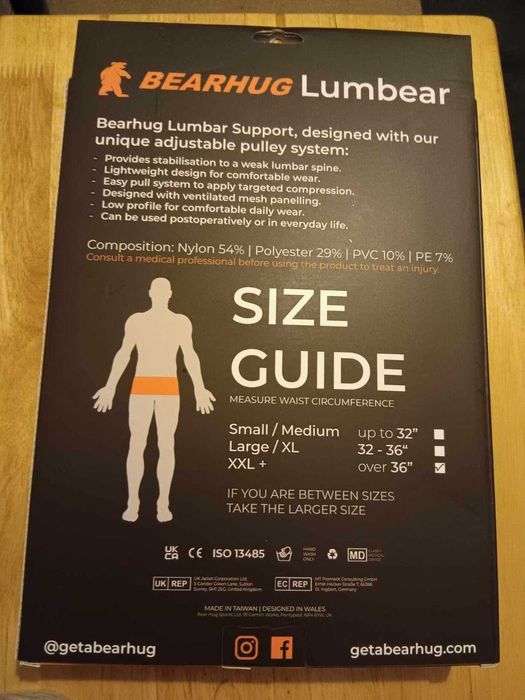 Поддържащ колан за гръб Bearhug - Регулируема лумбална скоба за гръб