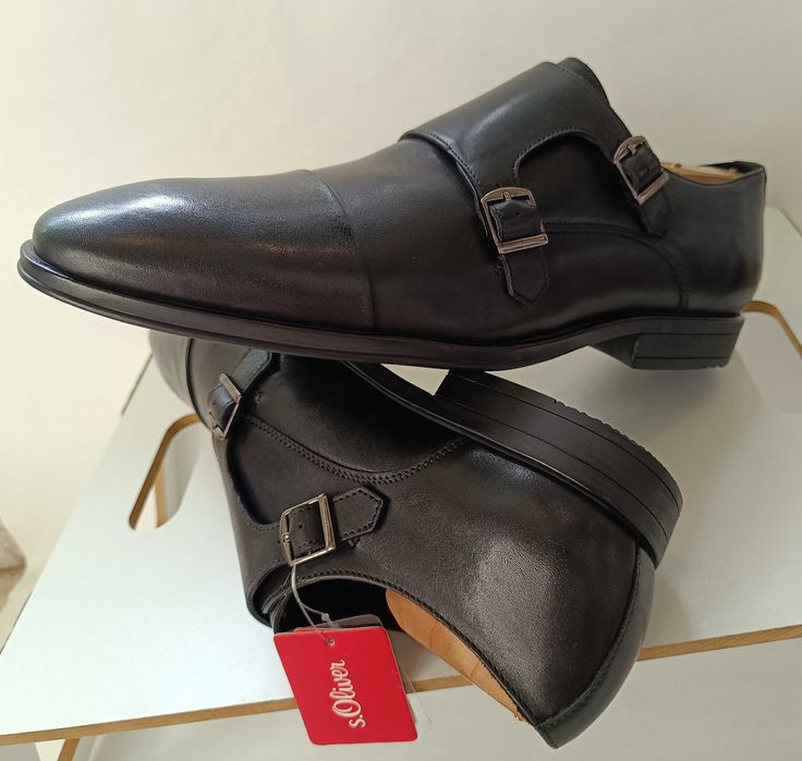 Pantofi monk 44 44.5 premium S'Oliver NOI piele naturala moale