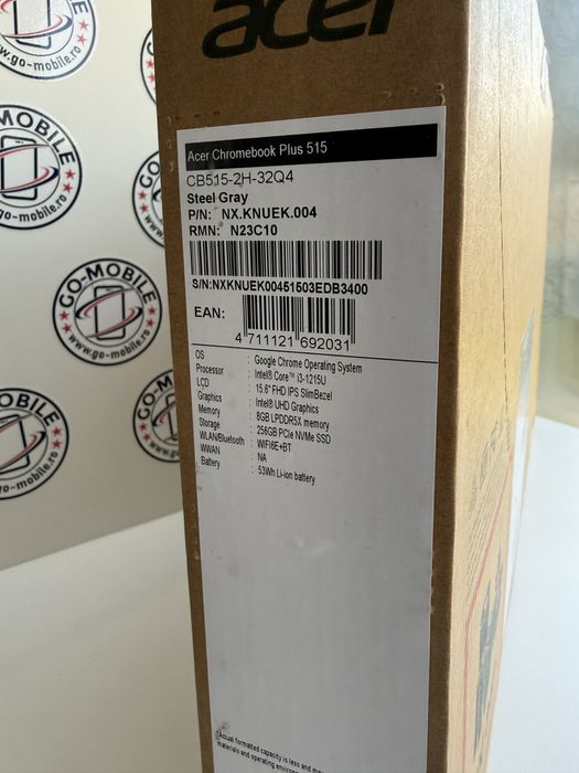 Laptop Acer Chromebook Plus 515 - i3 - 8GB DDR5 - 256GB - Sigilat