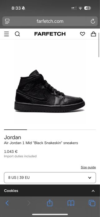 Vand adidasi Air Jordan 1 Mid ,,Black Snakeskin”