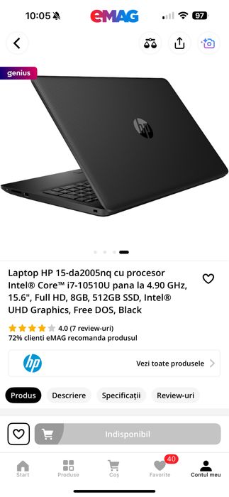 Laptop HP 15-da2005nq I7 15.6"  10/10