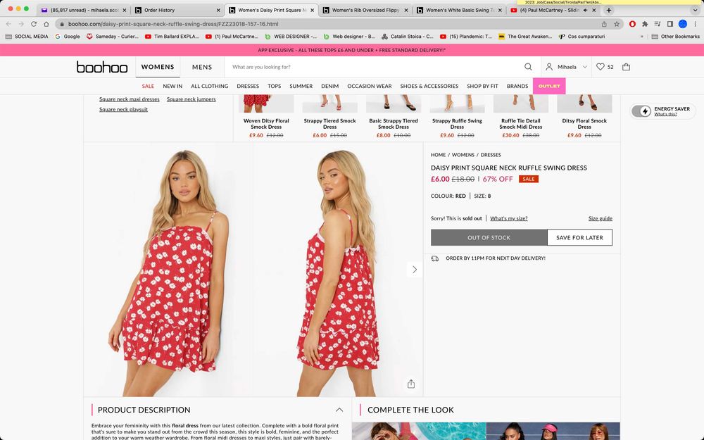 Rochie vara, scurta, rosu cu floricele albe, S