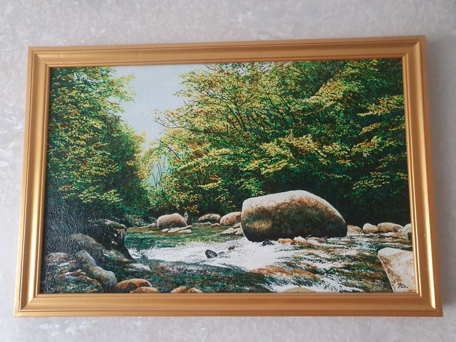 Живописная картина «Горный ручей» (холст, масло, 52×77 см)