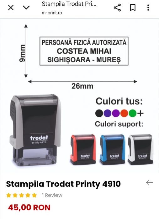 Stampila dreptunghiulara colop printer10 trodat printy4910