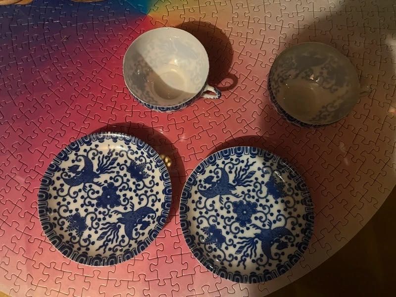 Set Duo 2 cesti noi de cafea, cu farfuriute, Made in Japan