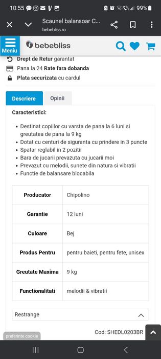 Scaunel balansoar Chipolino Dolce bird