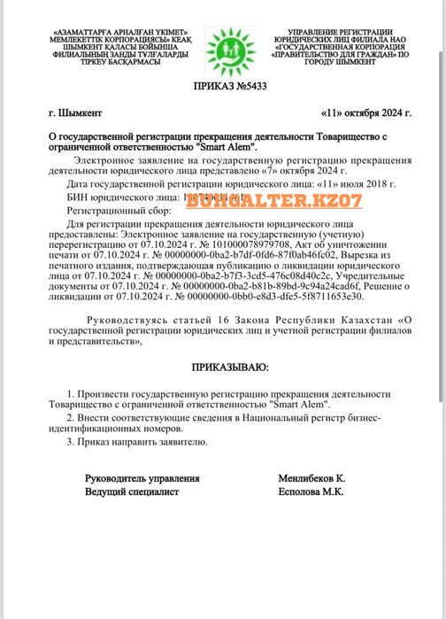 Закрытие ТОО/ИП. Бухгалтер