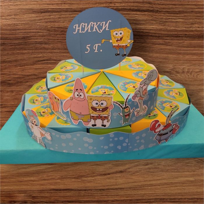 Картонена торта Маша и Мечока-Елза и Ана- Пес Патрул-Куроми-Спонджбоб.
