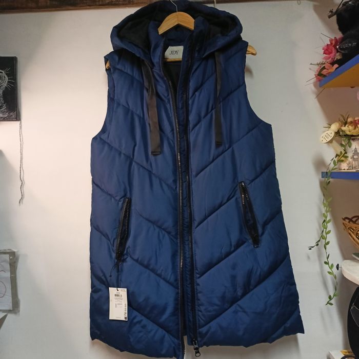 Vestă Lungă Matelasată cu Glugă JDY - Albastru navy (Nouă cu etichet