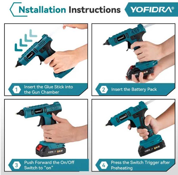 Пистолет за топъл силикон YOFIDRA  с 2 батерии