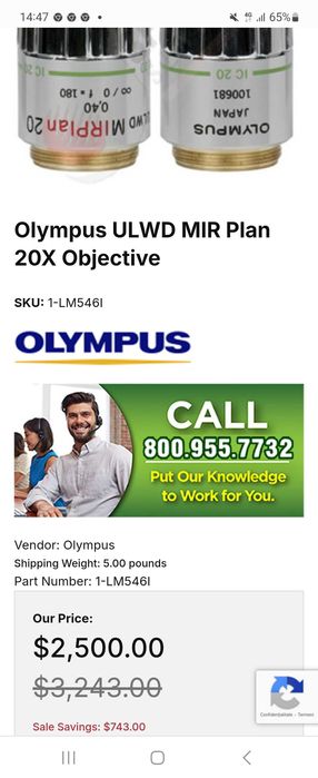Obiectiv de microscop Olympus/Nikon/Leica