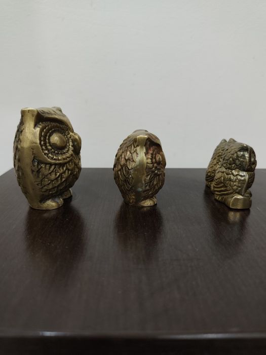 Винтидж месингови сови – декоративни фигурки, комплект.