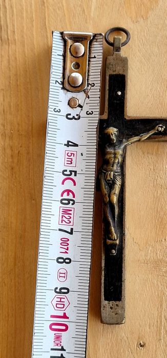 Cruce Crucifix Vechi din Alamă și Abanos