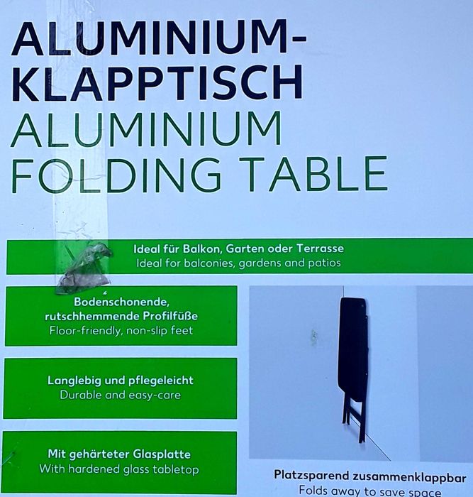 Masa pliabila din Aluminiu cu blat din sticla 70x70x70 NOUĂ - 180 Lei