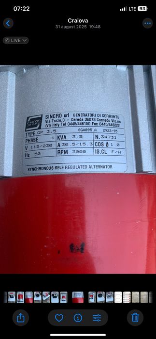 Vand alternator, Sincro , de 3,5 Kva