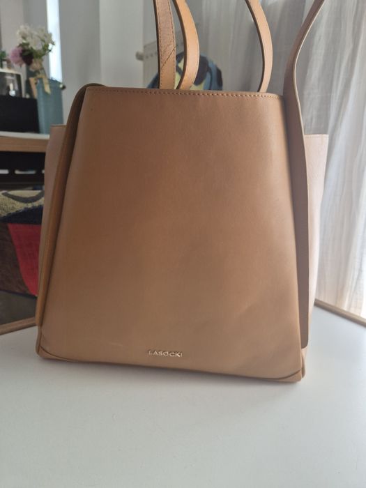 Geanta piele naturala Lasocki 32×33x13 maro caramel