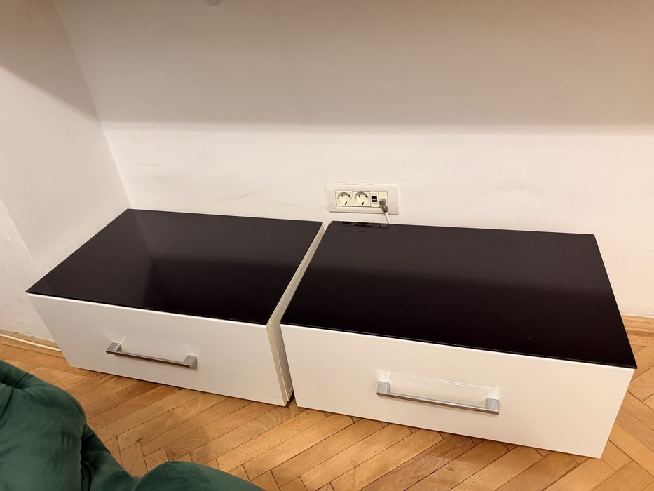 Noptiere cu sertar alb-negru