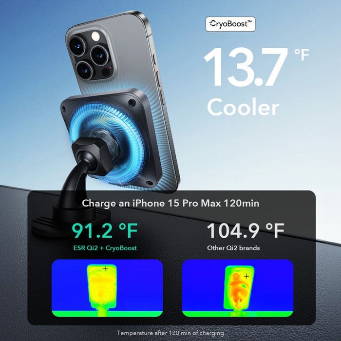 Магнитна стойка за кола ESR HaloLock с охлаждане и безжично зареждане