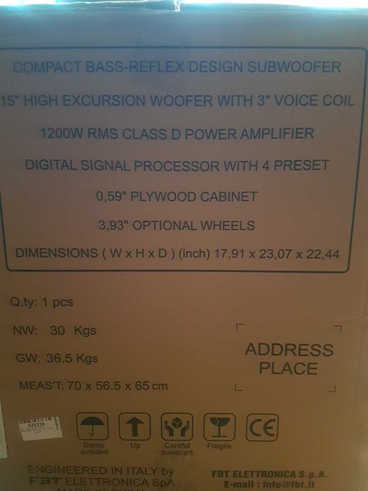 Fbt X Line Sub 115 SA 1200 w rms/2400 w max