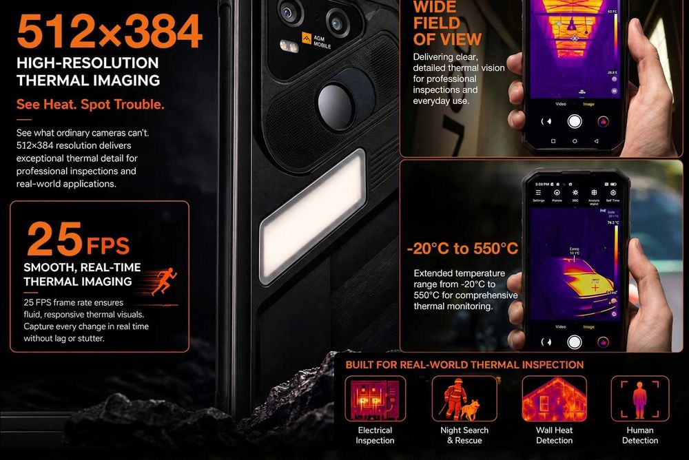 AGM X7 Pro - 6.72", 6GB+6GB/256GB, 10000mAh, 64MP SONY, термална камера, Android 16, мощен 5W високоговорител