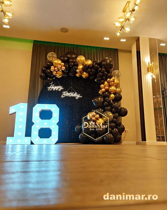 Decor majorat | decor aniversare 18 ani | panou foto cifre  | LED