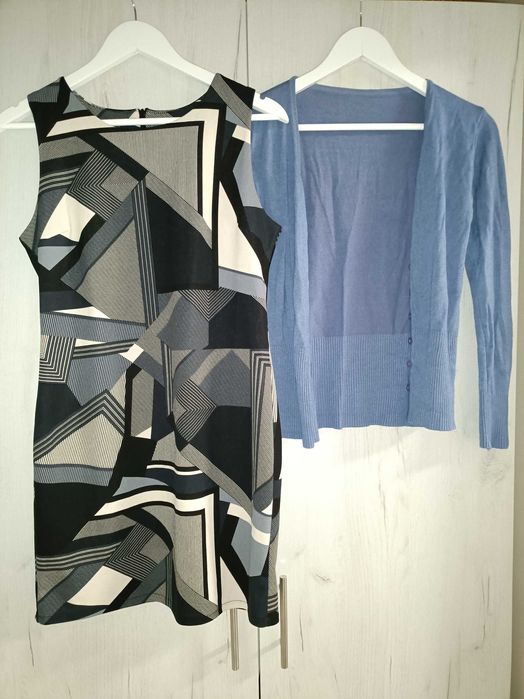 Rochie office geometrică și cardigan