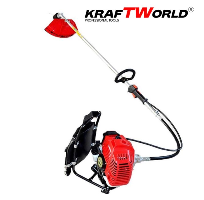 Двутактов Гръбен бензинов тример за трева KraftWorld с аксесоари