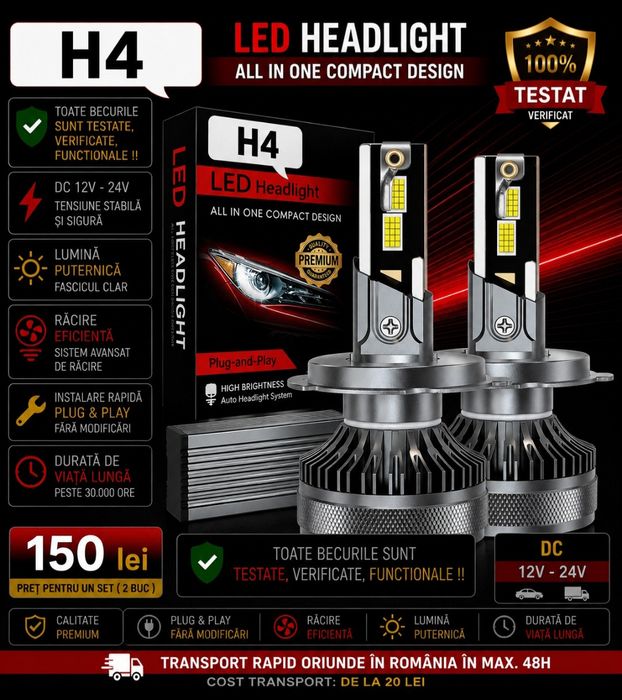 Becuri LED H4 Canbus 12V-24V 60000LM set 2buc