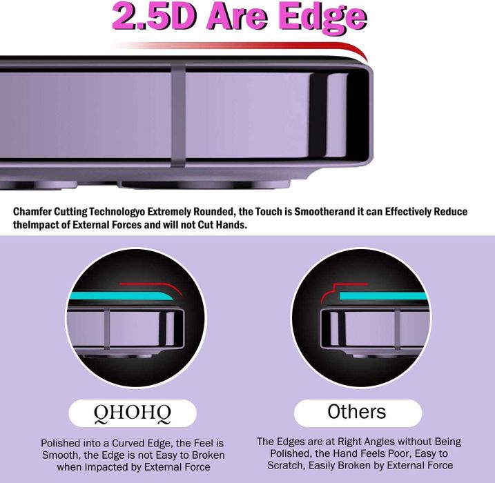 QHOHQ 3 стъклен протектор + 3 защита за камера iPhone 14 Pro Max 6.7"