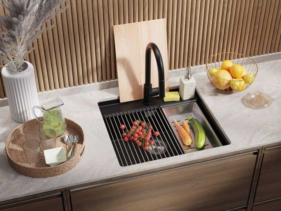 Черна кухненска мивка за вграждане под плот Берген 60 Low 560x530 мм