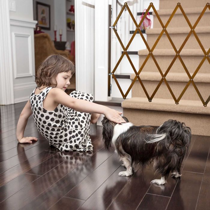 Poarta de siguranta extensibila animale de companie bambus 100x130 cm