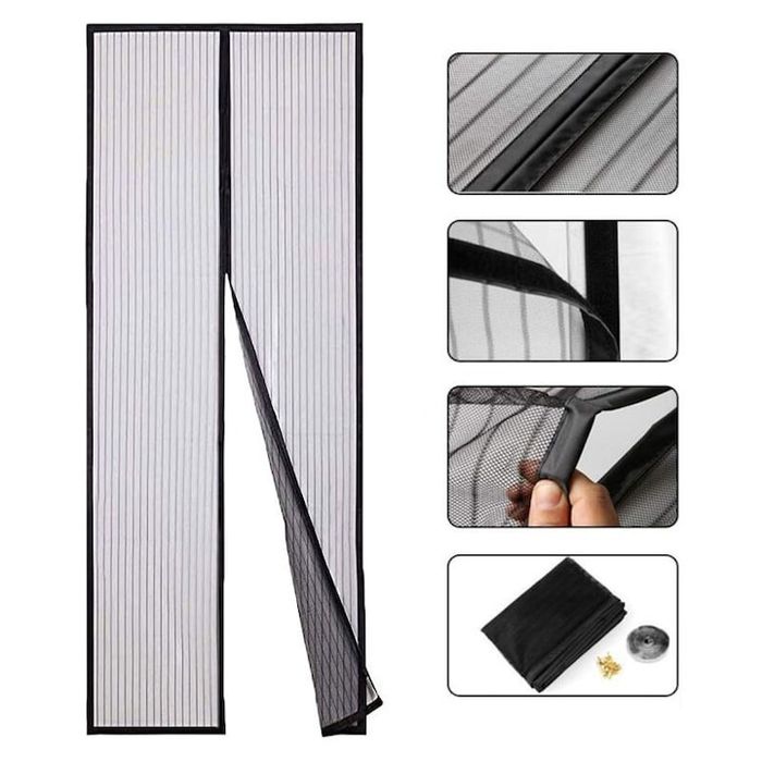 Plasa tantari cu inchidere magnetica, 120 x 210 cm, Textil, Negru