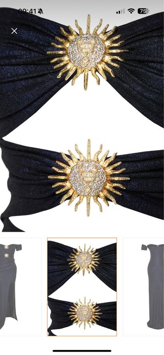 Rochie de seara bleumarin , cu decupaje si accesorii aurii, marimea 34